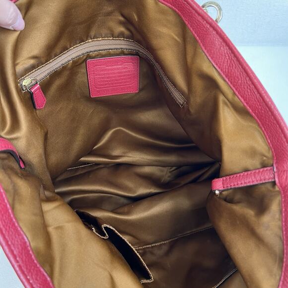 Coach Madison Bag North/South Large Tote Pebbled Leather in Scarlet Red Purse - Picture 12 of 16